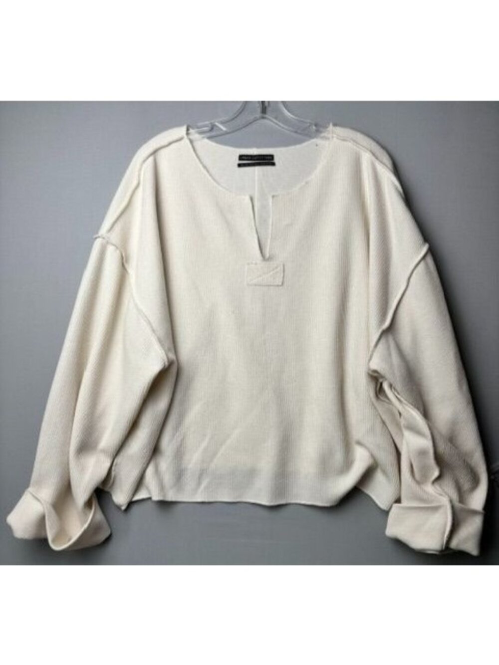 Urban Outfitters XXL Cream Oversized Split Neck Top Raw Seam Coastal Boho